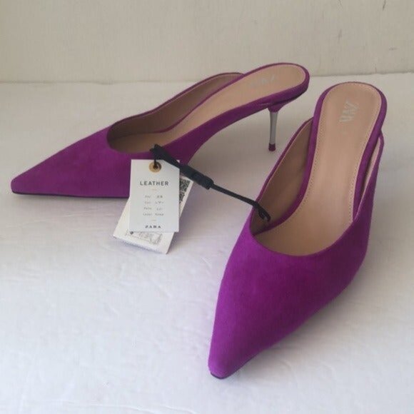 Zara Genuine Leather Suede Purple Heel Shoe Stiletto Sz. 39 - Picture 3 of 11